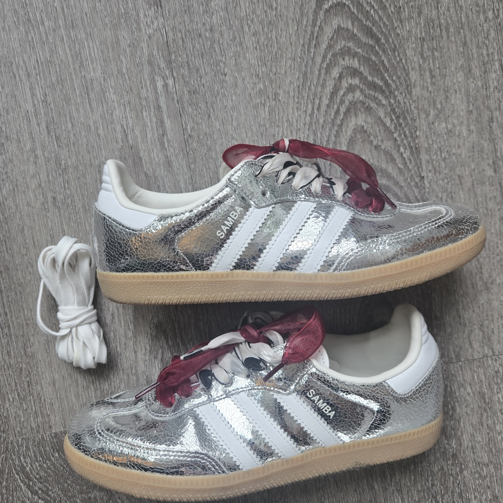 Adidas Samba OG Cracked Metallic Silver Sneakers US Women’s 7.5 | SKU JR0035